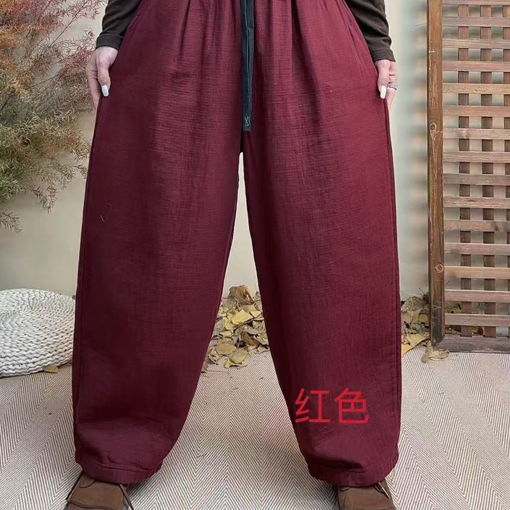 小众简约宽松百搭休闲裤女新款松紧高腰抽绳舒适哈伦裤P33