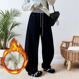 加绒加厚撞色抽绳镰刀休闲卫裤女内里加绒舒适保暖弯刀裤潮P24