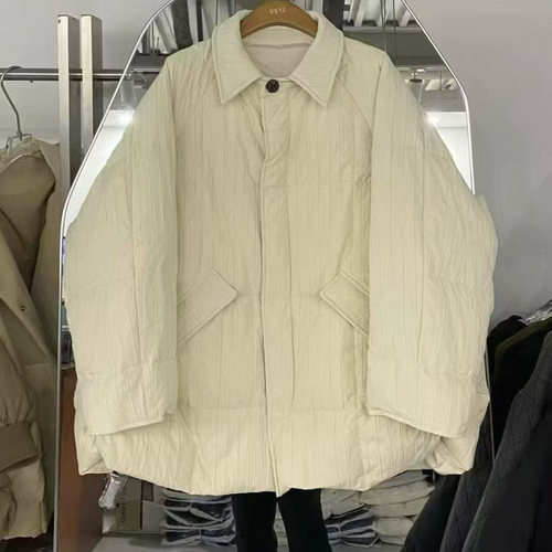 文艺纯色肌理感小翻领休闲棉服外套新款保暖夹棉上衣潮T25