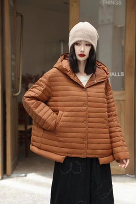 薄条纹压线羽绒服外套冬季洋气
