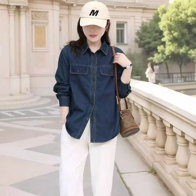 袋盖宽松百搭单排扣加绒叠穿牛仔衬衣外套新款时尚保暖上衣E23