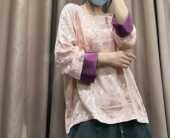 复古小众新中式 圆领斜襟天丝提花大码 顺滑垂坠拼接袖 新款 上衣J13