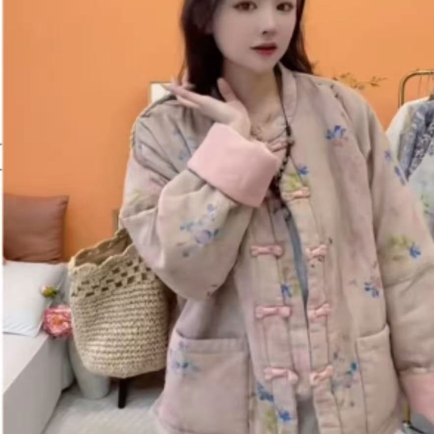 新中式国风立领盘扣棉服女冬季宽松时尚百搭保暖外套潮B22