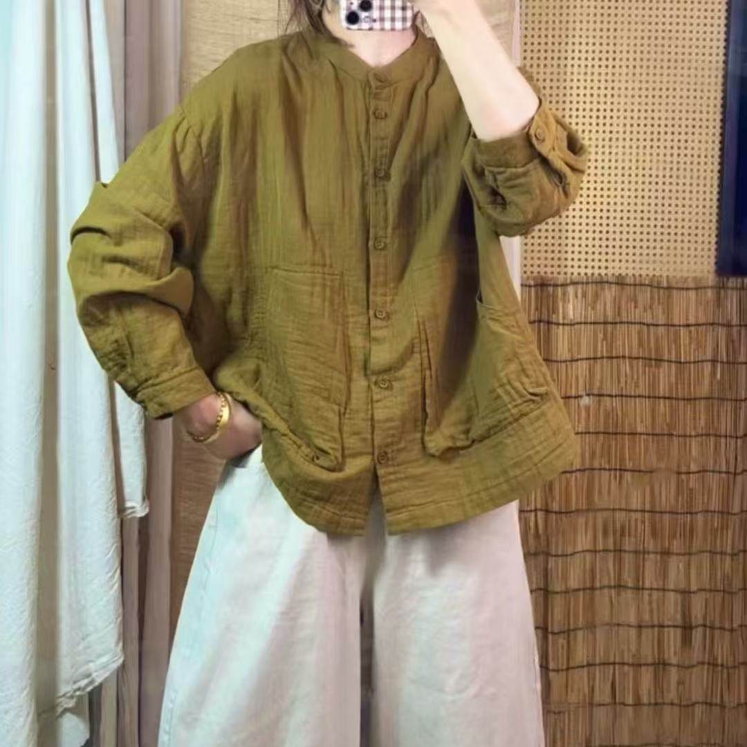 全棉双层时尚大口袋休闲衬衣文艺纯色宽松百搭显瘦上衣R33,女装/女士精品,衬衫,淘宝优惠券,粉丝福利购,淘宝优惠卷