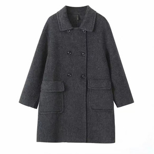 设计感时尚纯色双排扣双面羊绒大衣女宽松显瘦保暖上衣