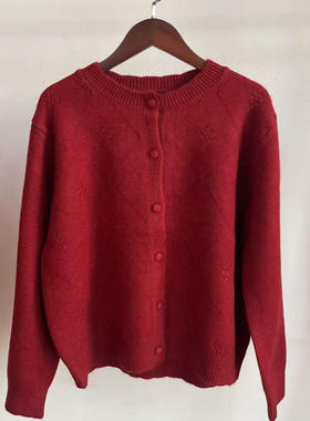 过年红宽松百搭时尚单排扣针织开衫女新款纯色毛衣外套