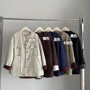 宽松休闲外套Q22 设计感夹棉大双口袋衬衫 式 棉服女冬季 新款