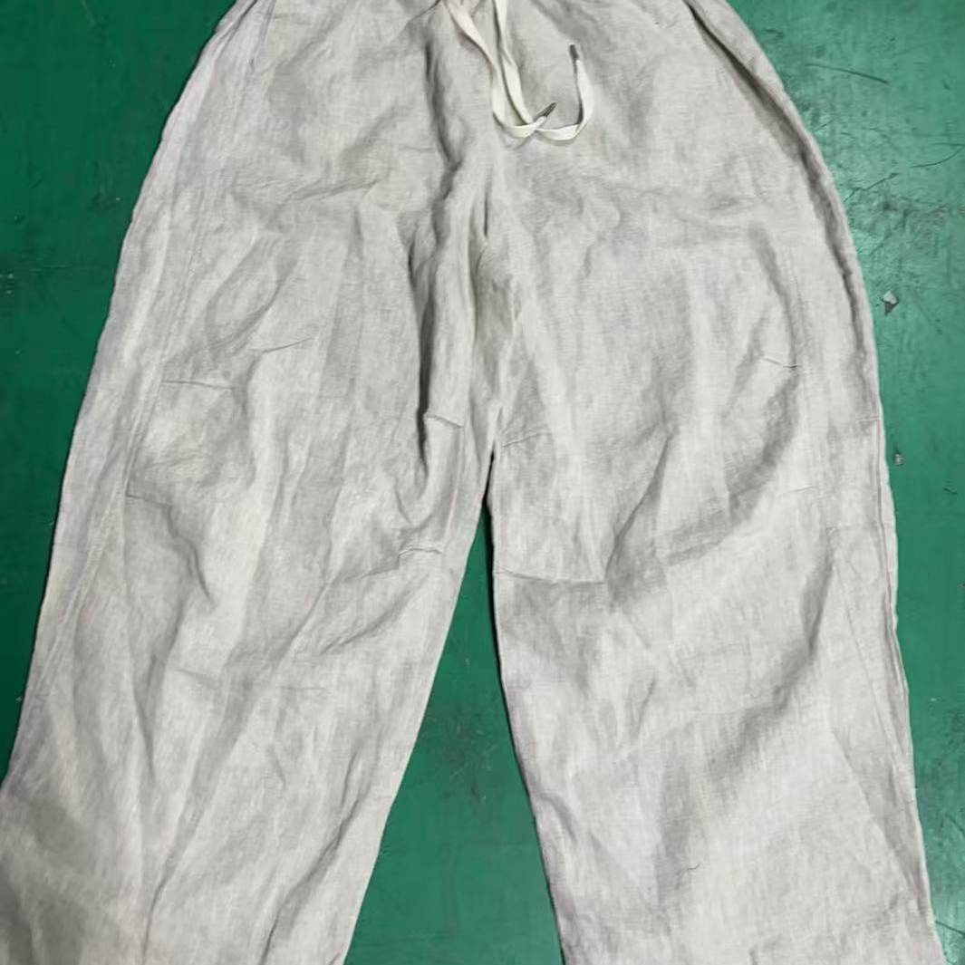 宽松显瘦百搭高腰弯刀裤女100%纯亚麻舒适文艺复古长裤H23