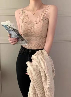 法式水溶蕾丝美背内搭文胸弹力打底背心薄款胸垫一体显瘦内衣H34#