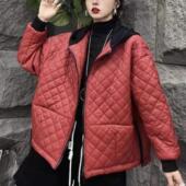 菱格压线侧边拉链大码 宽松加棉加厚时尚 菱格纹保暖棉服K21