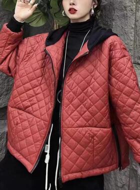 菱格压线侧边拉链大码宽松加棉加厚时尚菱格纹保暖棉服K21