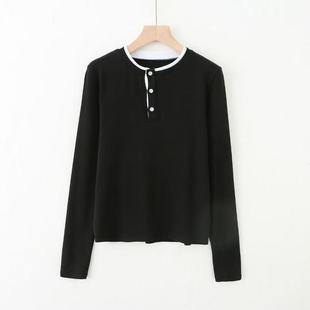 羊绒高弹力打底衫 文艺复古宽松百搭半开襟套头上衣D44 女新款