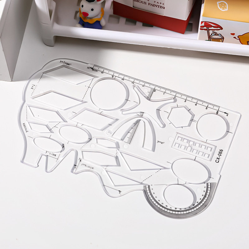 초등 및 중등 학교 학생을위한 투명한 다기능 기능 눈금자 그리기 학습 기하학 눈금자 사무실 그림 템플릿 눈금자 코끼리 눈금자