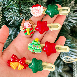 可爱圣诞节星星椭圆夹ins甜美少女心侧边发夹五角星流海夹女卡通
