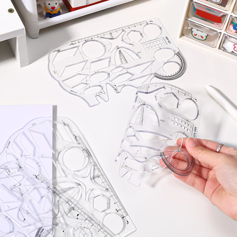 초등 및 중등 학교 학생을위한 투명한 다기능 기능 눈금자 그리기 학습 기하학 눈금자 사무실 그림 템플릿 눈금자 코끼리 눈금자