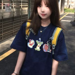 上衣夏 美式 纯棉短袖 t恤女2025新款 潮设计感小众正肩学生宽松半袖