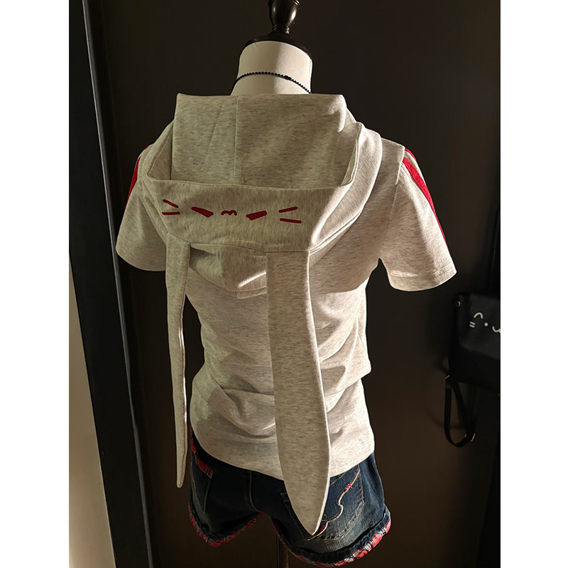 日系宅萌兔子耳朵连帽短袖t恤女宽松休闲亚文化可爱二次元外套女