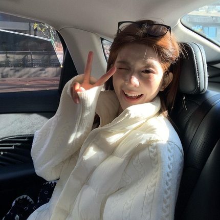 法式减龄时尚百搭风麻花长袖针织设计拼接高级感棉服外套保暖秋冬