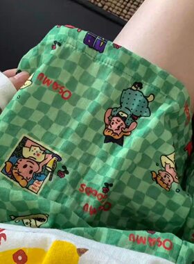 夏季薄款可爱绿格子短裤女