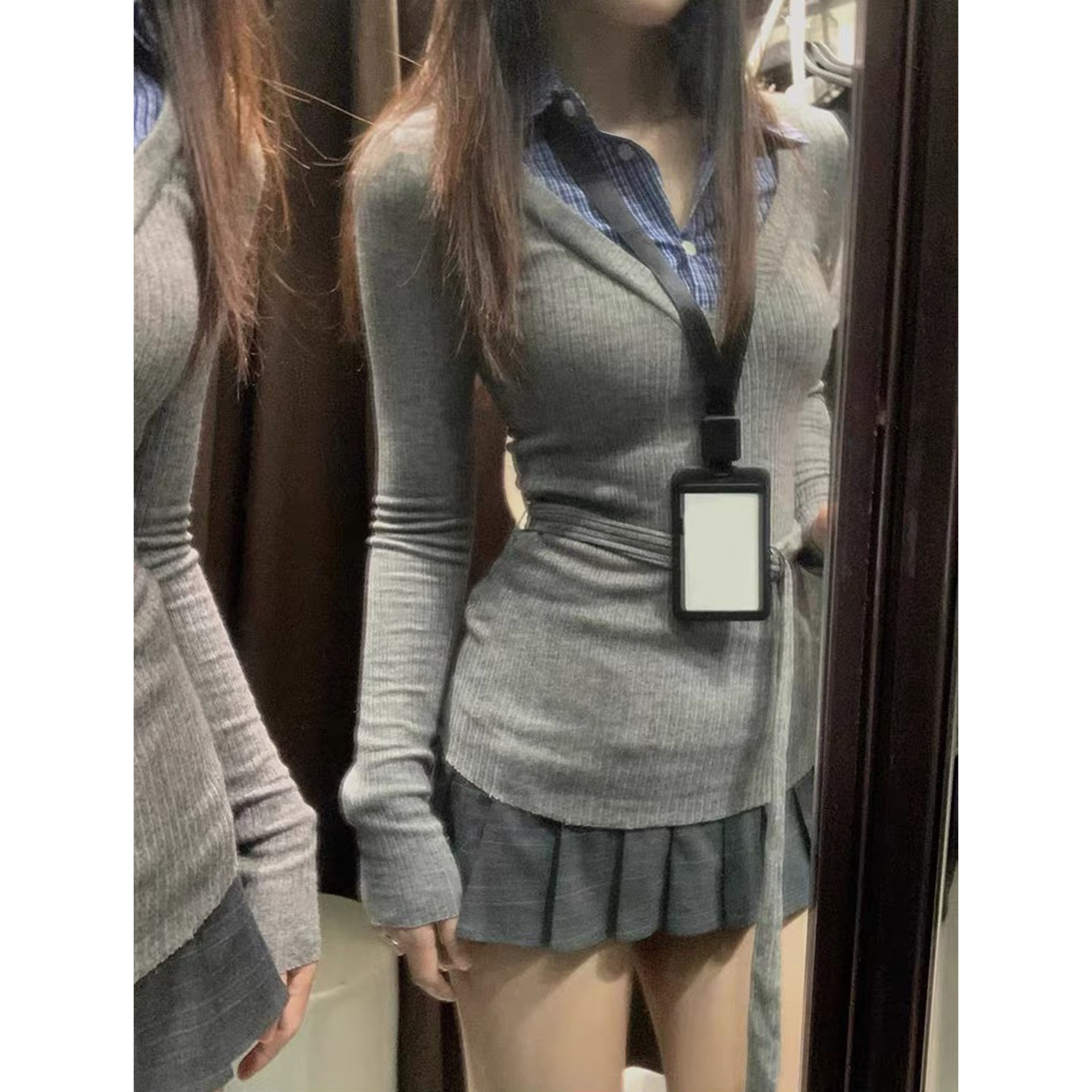 法式气质假两件撞色长袖T恤女装