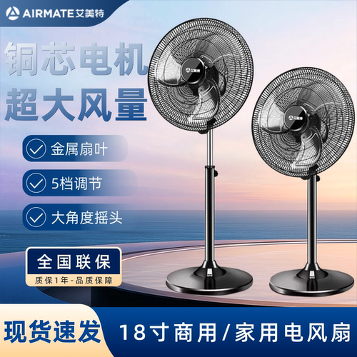艾美特工业电风扇金属落地扇摇头