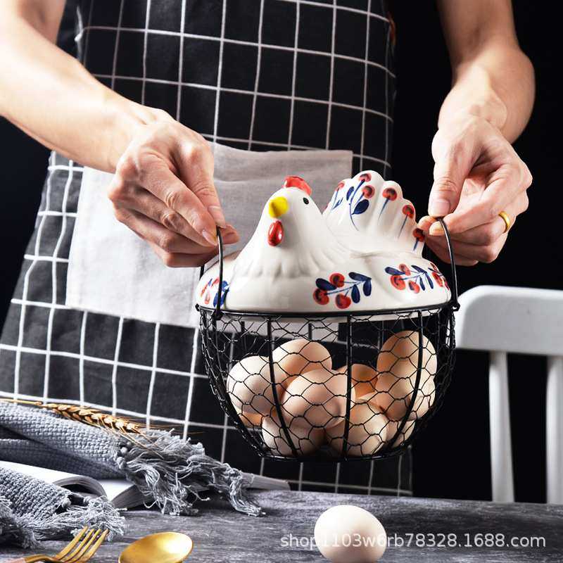 鸡蛋收纳篮陶瓷厨房大蒜生姜杂物收纳整理母鸡篮多功能铁艺蓝,鲜花速递/花卉仿真/绿植园艺,其它园艺用品,淘宝优惠券,粉丝福利购,淘宝优惠卷
