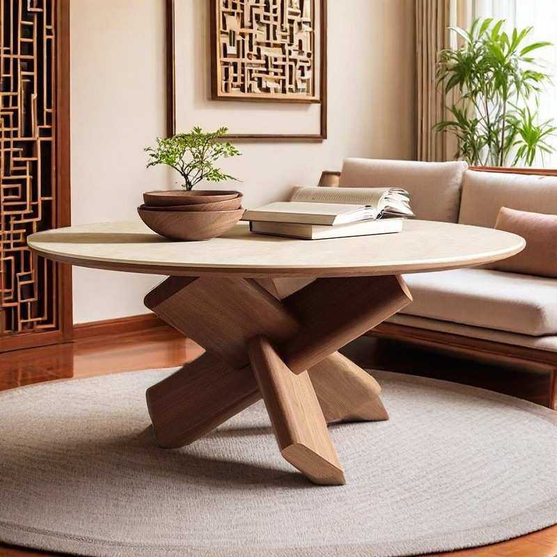 复古岩板圆形茶几实木中古风北欧风小户型茶几泰大风鲁班榫卯,鲜花速递/花卉仿真/绿植园艺,其它园艺用品,淘宝优惠券,粉丝福利购,淘宝优惠卷