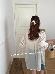 高级感小众薄款后背一粒扣天丝长袖衬衫女夏宽松百搭防晒开衫上衣