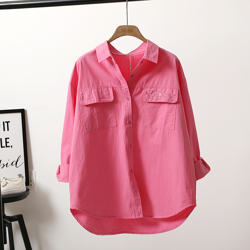 设计感口袋刺绣玫红色衬