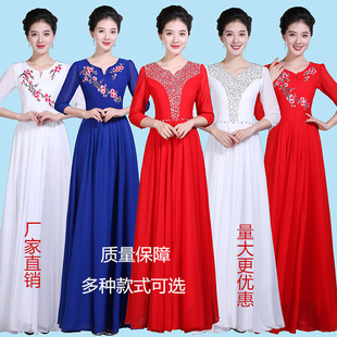 中老年大合唱演出服2025新款主持人晚礼服合唱服长裙朗诵舞台服装