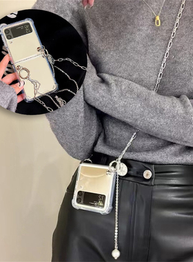 补妆镜子适用三星zflip6手机壳galaxy z flip4折叠屏w23filp斜跨背带链条zflip3个性zflip5高级感w24flip女潮