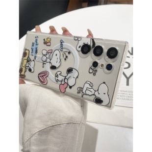 透明史努比磁吸支架magsafesS24u三星S23ultra手机壳samsungs22U卡通新款S23+防摔s22plus硅胶s21全包galaxys