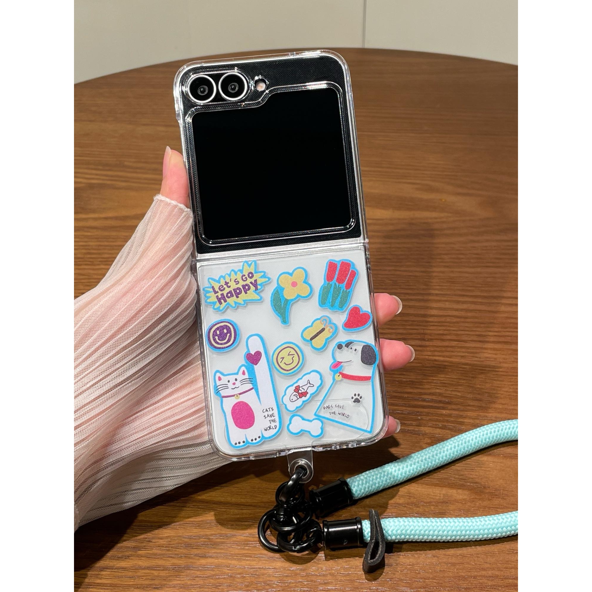 适用三星zflip6手机壳新款斜挎挂绳猫猫狗狗手提挂链三星小折叠zflip5保护套简约zflip超薄网红ins女款高级感