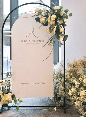 新款婚庆道具黑色拱形拱门KT板舞台背景迎宾摆件装饰婚礼铁艺花架