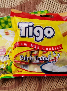 越南进口越贡Tigo面包干300克饼干牛奶鸡蛋白巧克力网红早餐零食