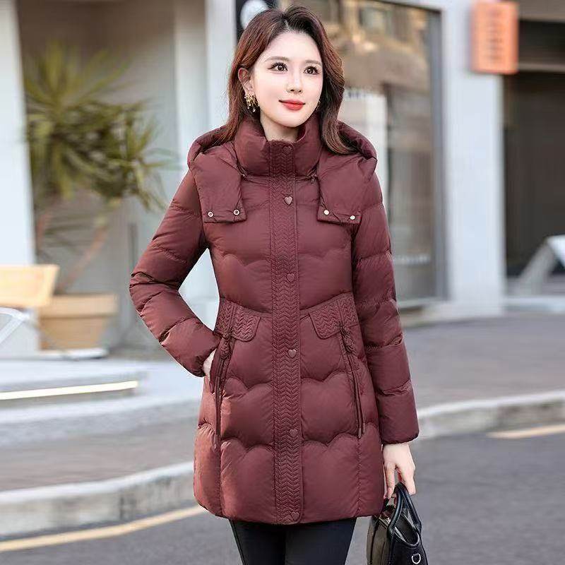 加绒加厚2025新款中长款棉服女修身保暖冬季棉衣外套棉袄