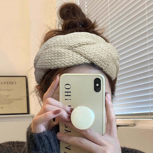 秋冬毛线发带麻花交叉头套时尚发箍针织保暖束发显脸小高颅顶发帽