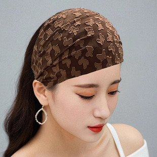 春夏季新款薄款宽边发带网纱头巾遮盖白发碎发帽子透气高级感头套