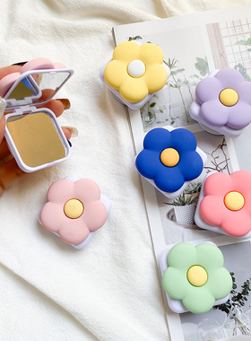 贴手机壳上的小镜子卡通花朵手机支架气囊款背面手机自粘翻盖镜面