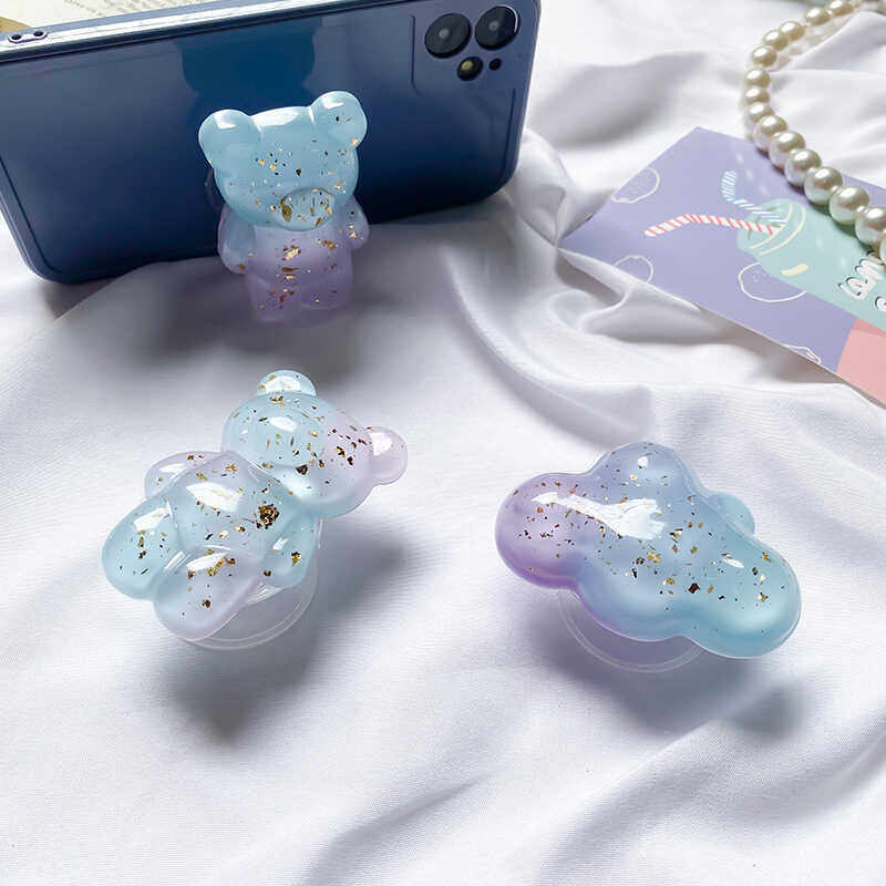 小熊手机气囊支架卡通银箔可爱背贴可伸缩桌面支架稳固便携黏贴式