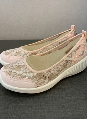 skechers斯凯奇百搭休闲鞋蕾丝网面透气舒适一脚蹬健步鞋104115