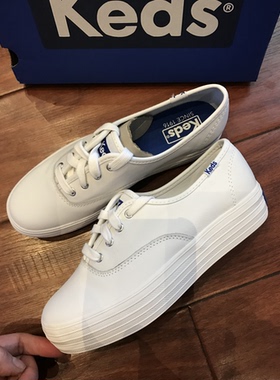 Keds 厚底休闲鞋 松糕底皮面小白鞋 纯黑休闲鞋 运动鞋(WH55748)