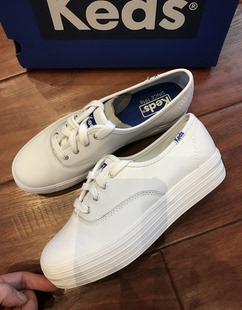 Keds 厚底休闲鞋 松糕底皮面小白鞋 纯黑休闲鞋 运动鞋(WH55748)