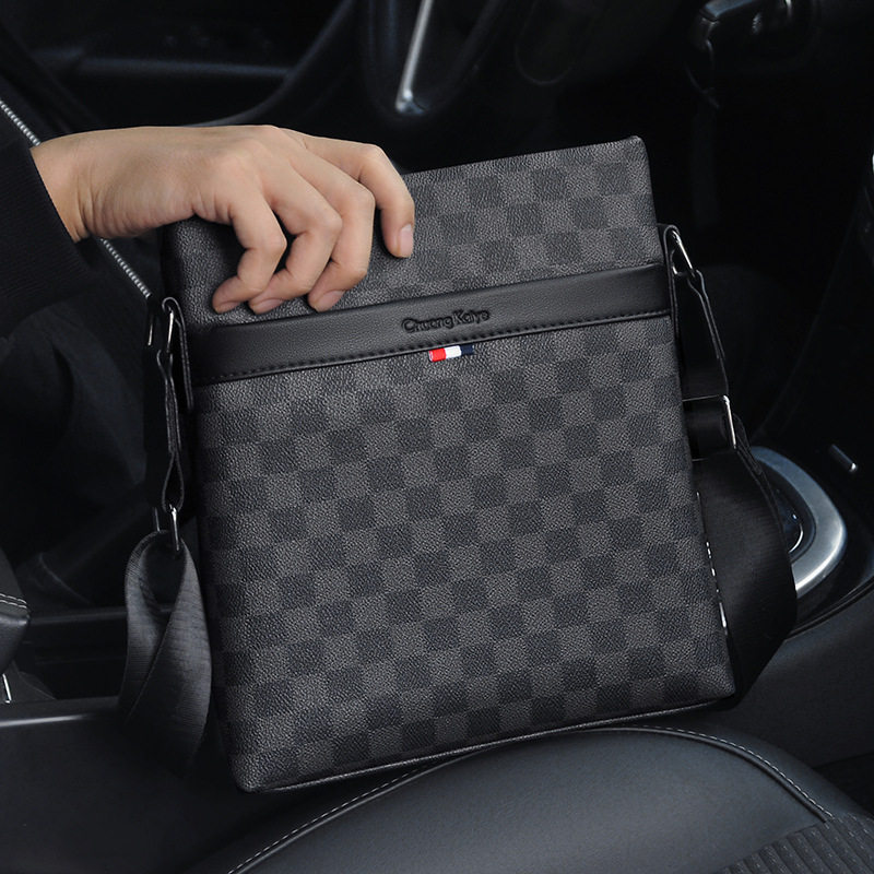 香港I.Tgreg新款单肩包休闲时尚格子斜挎包商务男包竖款小背包潮