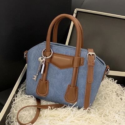 时尚手提小包包2025新款真皮质感牛仔色单肩斜挎包高颜值女士包包