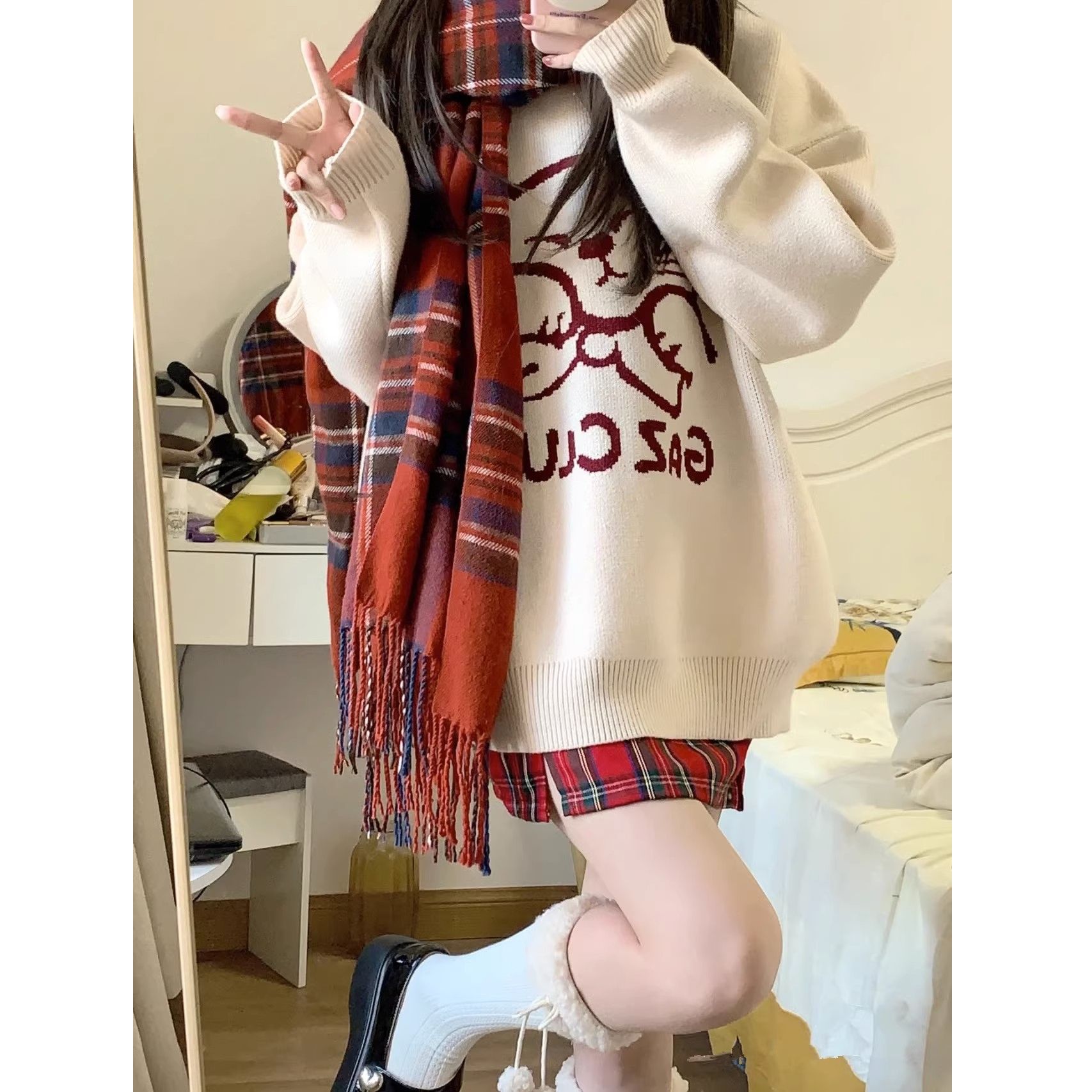 日系复古可爱软糯毛衣女秋冬慵懒风宽松小个子外穿加厚套头针织衫