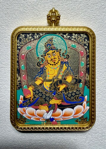 青海热贡手绘小唐卡黄财神黄金描绘夏吾尖措大师手绘