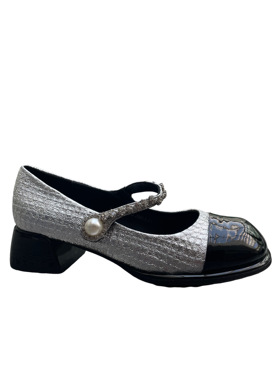 166813新款真皮女鞋圆头粗跟单鞋水钻浅口高跟鞋