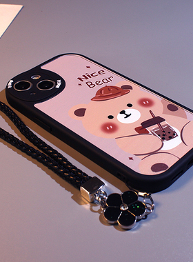 奶茶小熊适用oppoReno7/6/5/4手机壳a55/a52a32防摔a8a7卡通a96磨砂硅胶iPhone14promax新款13/12/11全包软壳