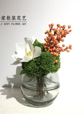 现代仿真桔色花艺  售楼部别墅样板间客厅茶几桌面摆件  设计师款